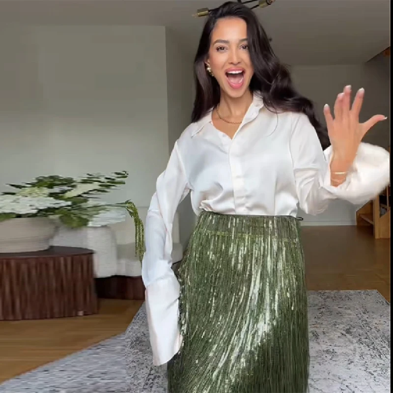 

Women's Young Versatile Sparkling Tassel Skirt Fashion Design Casual Evening Party Gown 2025 New Elegant Straight Tube Vistidos