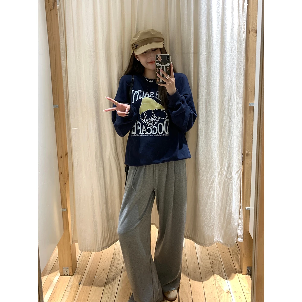 

Свободный женский пуловер-худи с круглым вырезом и принтом индиго от Pijiuu: комфортный повседневный топ с длинными рукавами в уличном стиле