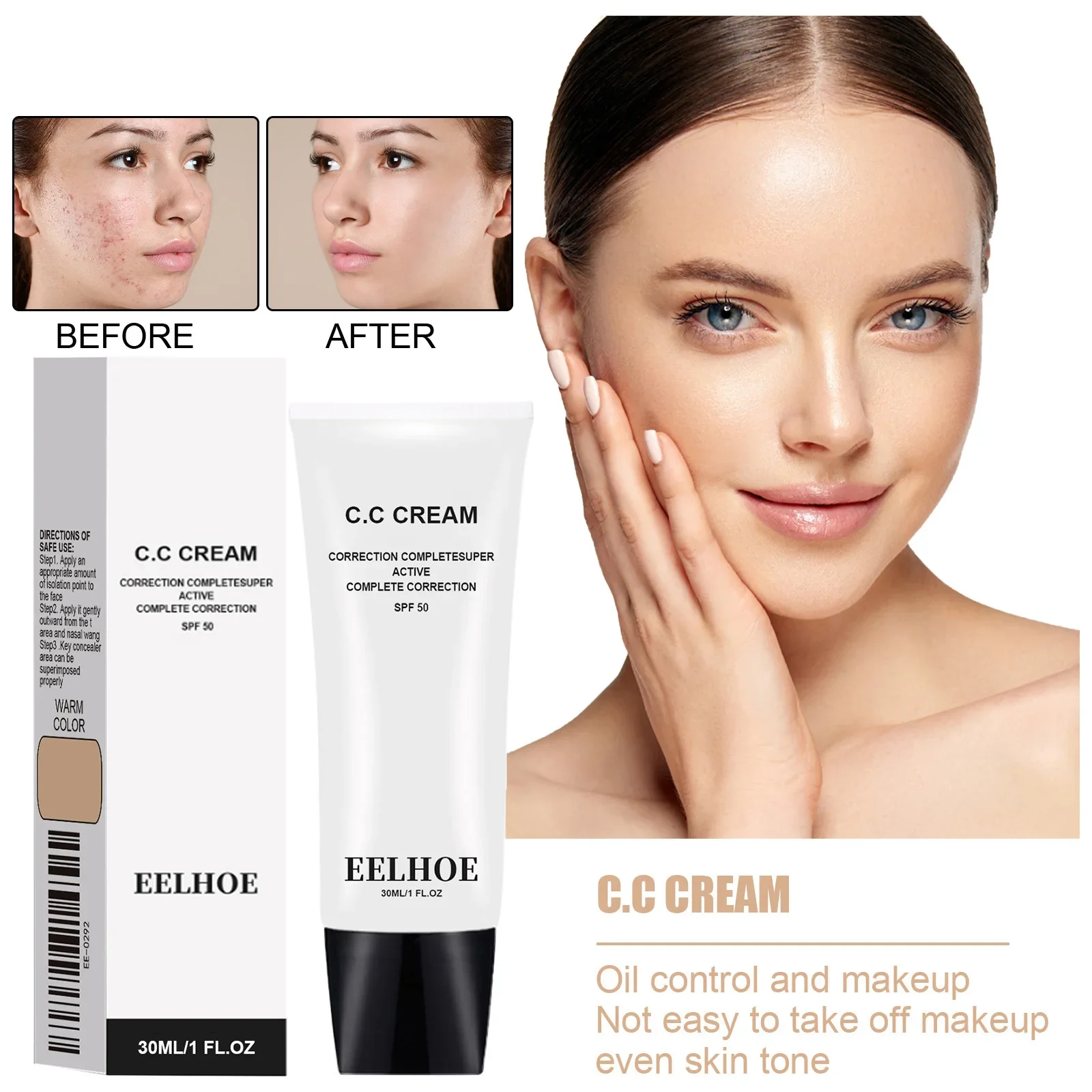 

CC Cream Makeup Korean Cosmetics Concealer Skin Brightening Cream BB Cream Primer Foundation Make-Up for Women Beauty Health 30g