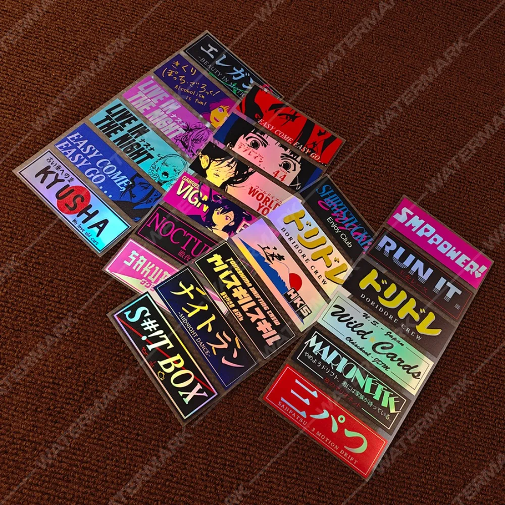 

12 pieces of JDM stickers - PVC reflective decorative stickers, frosted, embossed, textured, and cut-out designs.