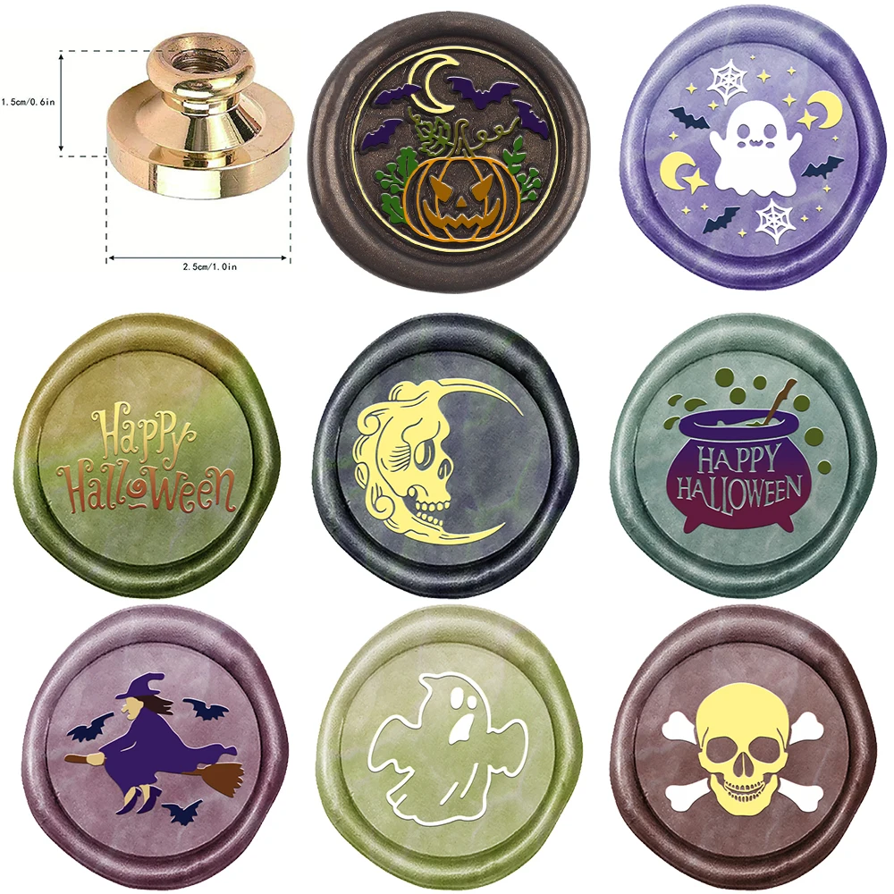 Happy Halloween Wax Seal Stamps 25mm Removable Brass Head Witch Ghost Skeleton Pattern for DIY Decor Invitation Envelope Cards