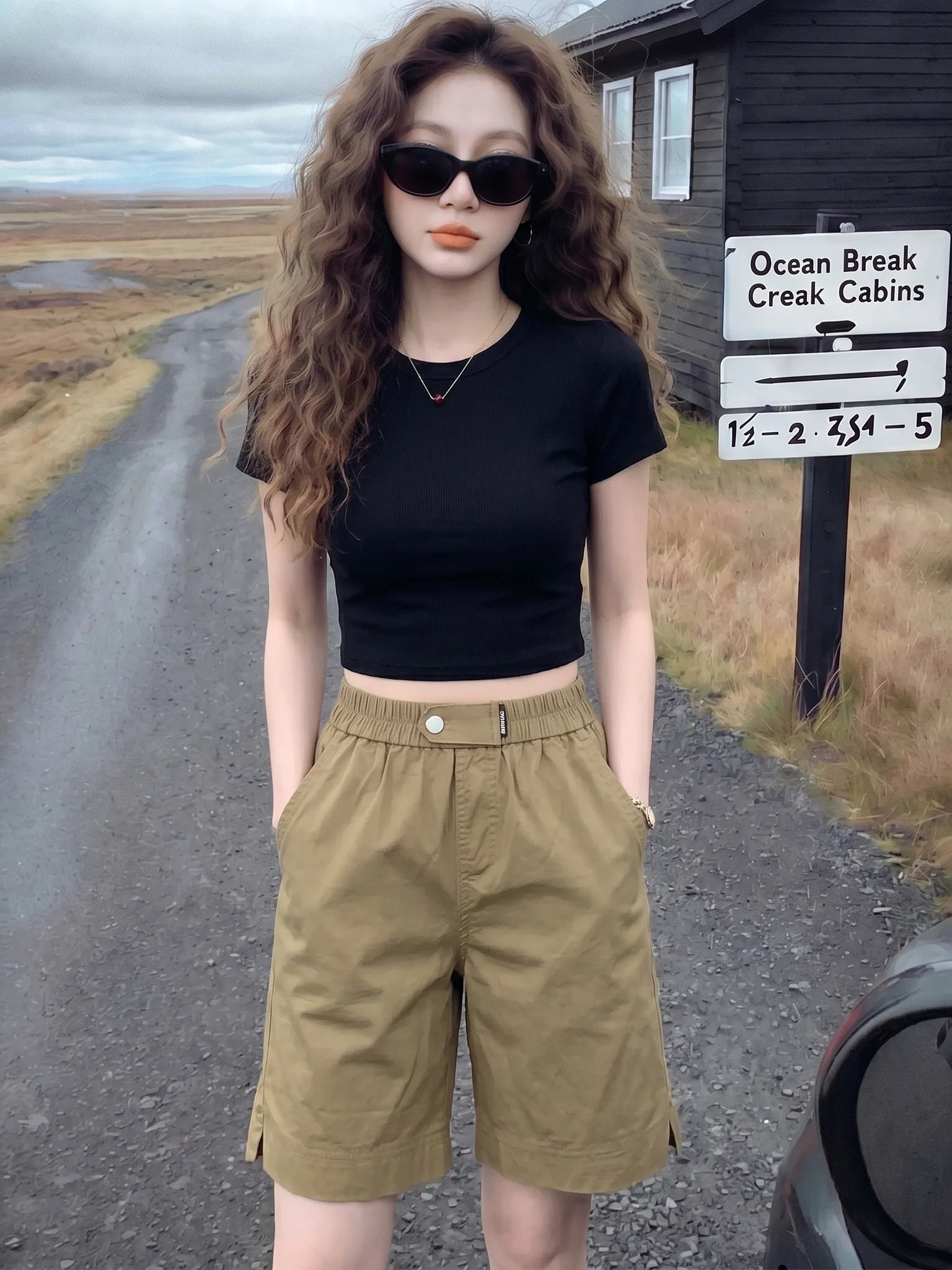 

Fashionable High-Waist Sporty Shorts Women's Lightweight Quick-Dry Five-Quarter Casual Pants Breathable Comfortable Straight Leg