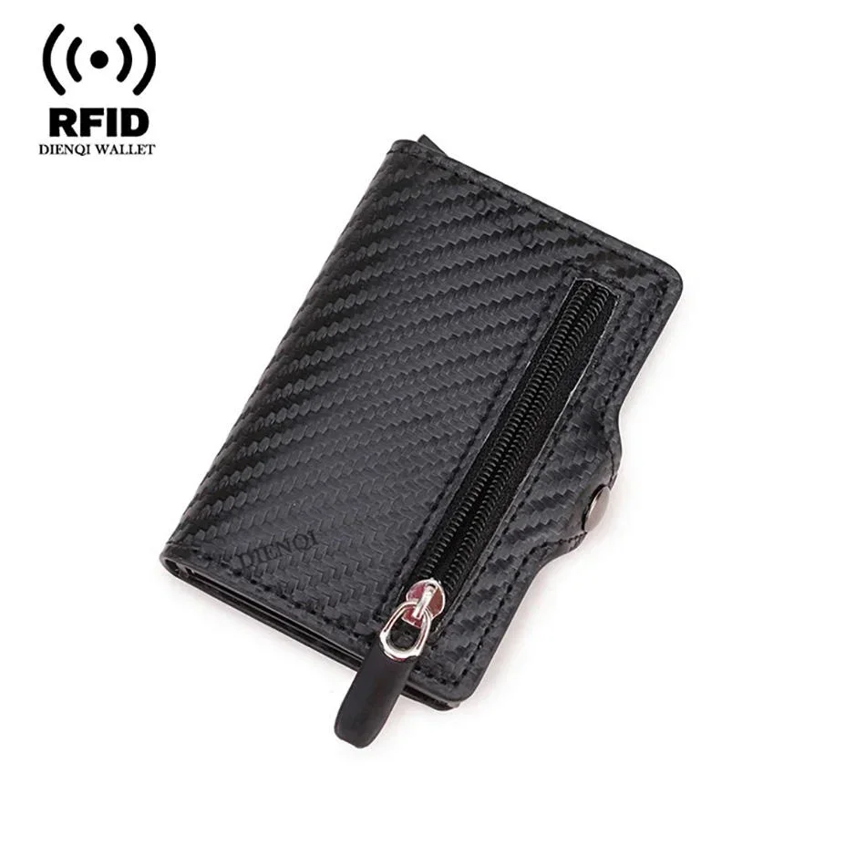 حامل بطاقة الاسم متعدد الوظائف، حامل بطاقات العمل، حامل بطاقات من ألياف الكربون، محفظة رجالية فاخرة وبسيطة مع سحاب بمشبك