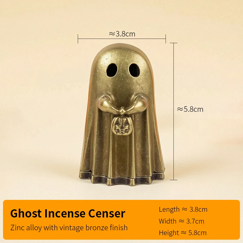 Geister-Räuchergefäß, Räucherstäbchenhalter aus Zinklegierung, Vintage-Bronze-Kürbis für Räucherstäbchen, Goth-Hexen-Schreibtischdeko, Halloween-Geschenk – Detail 4