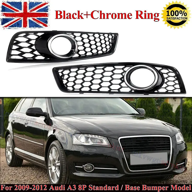 2X Honeycomb Front Bumper Grille Fog Light Lamp Covers For Audi A3 8P 2009-2012