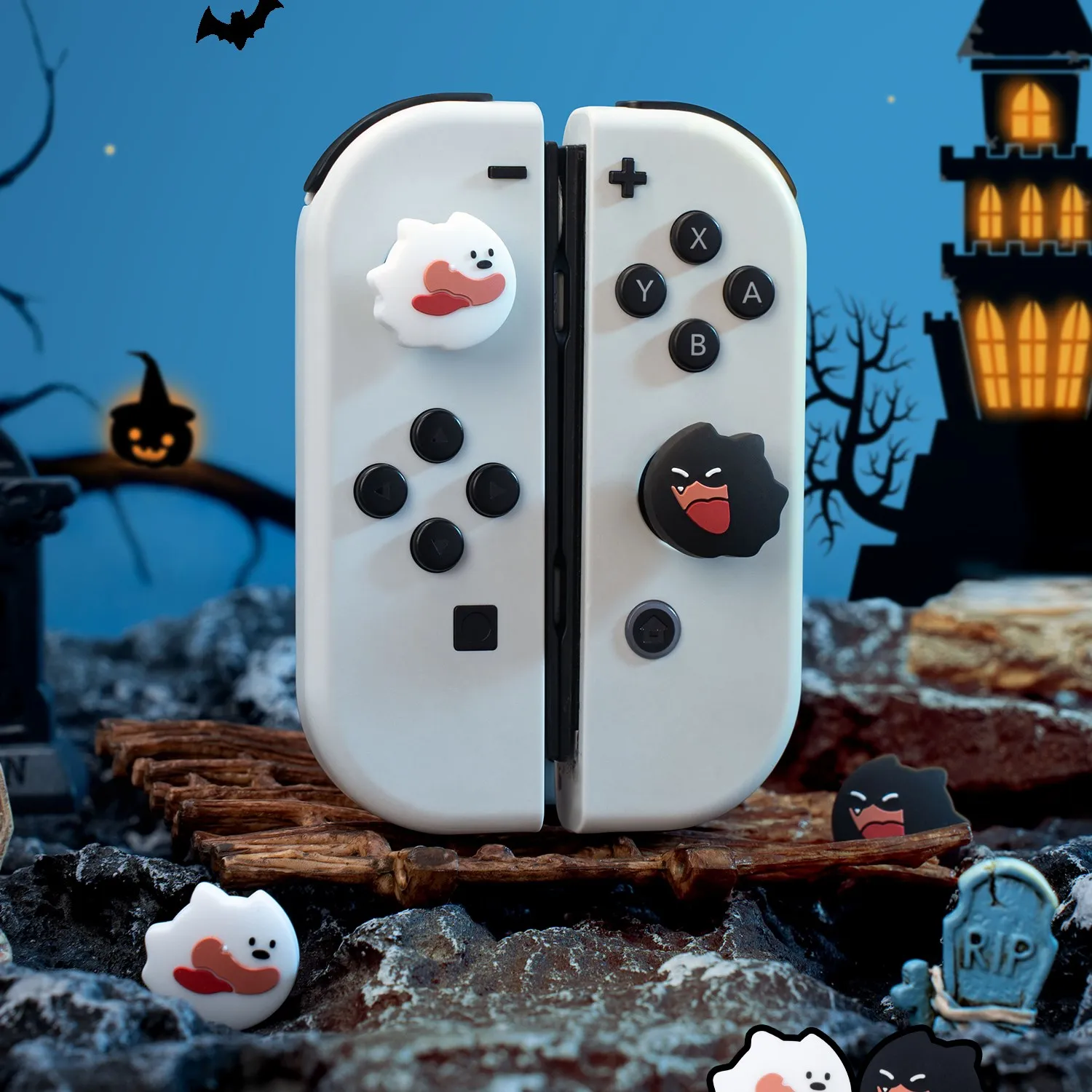 

GeekShare Ghost Puppy Joycon Thumb Grip Caps for Nintendo Switch/OLED/Lite 4PCS Silicone Joy-con Controller Cover Halloween Gift