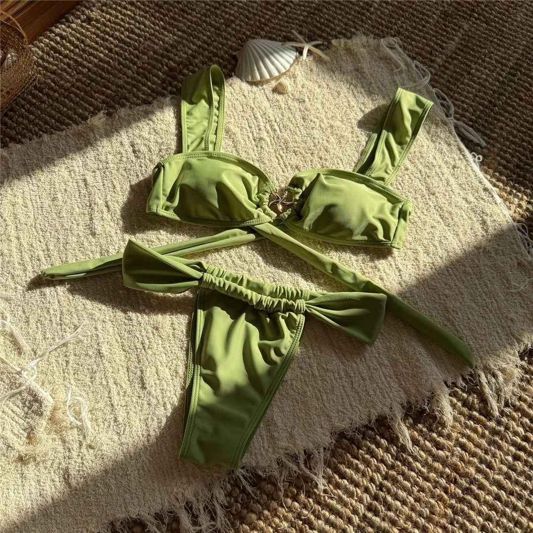 Sexy Metall-Stern-Ring, hoch geschnittener Bikini, Damen-Badeanzug, zweiteiliges Bikini-Set, gepolsterter Badeanzug, Badebekleidung, Badeanzug, Modell V6344. – Detail 14