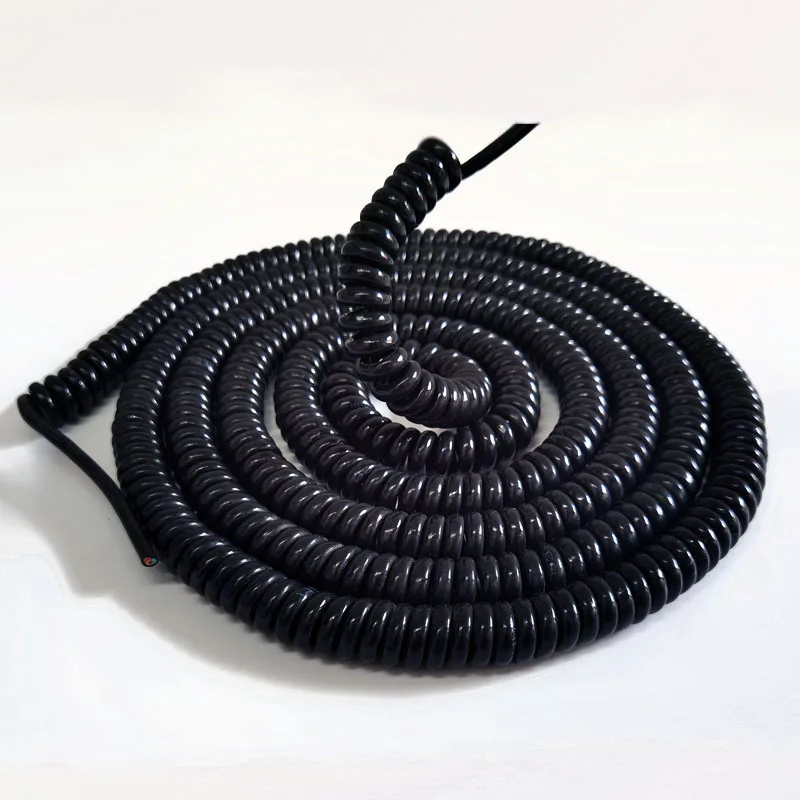 10m 12m 15m 2 Core Spring telescopic wire spiral cable 24AWG 20AWG 18AWG 17AWG 14AWG black color power cord expandable wire