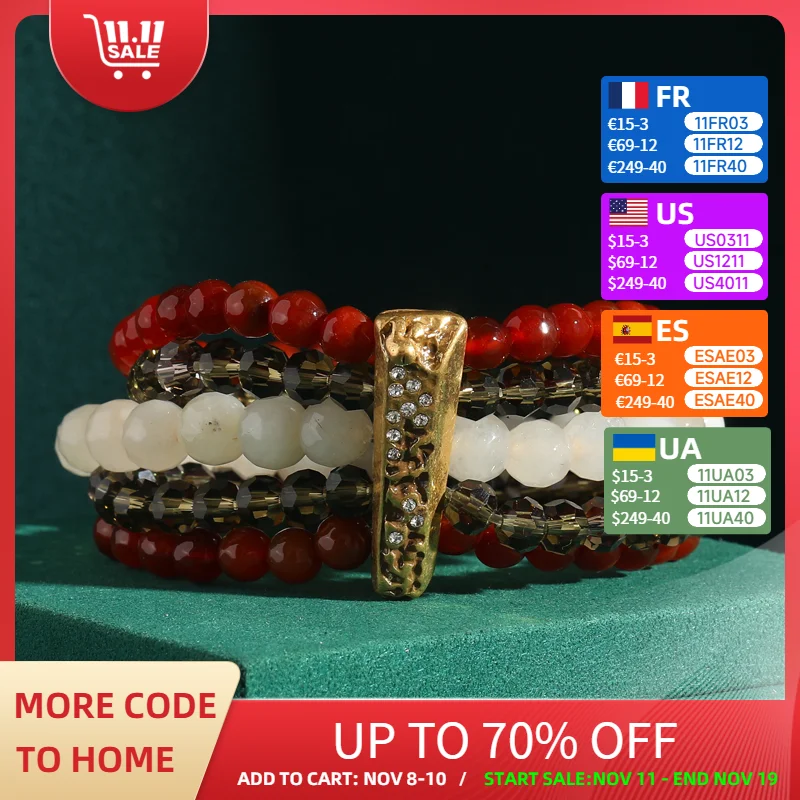 

Vintage Antique Layered Red Glass Beaded Bracelets For Women Natural Stone Gold Color Bohemian Jewelry 2025 Trends New Item