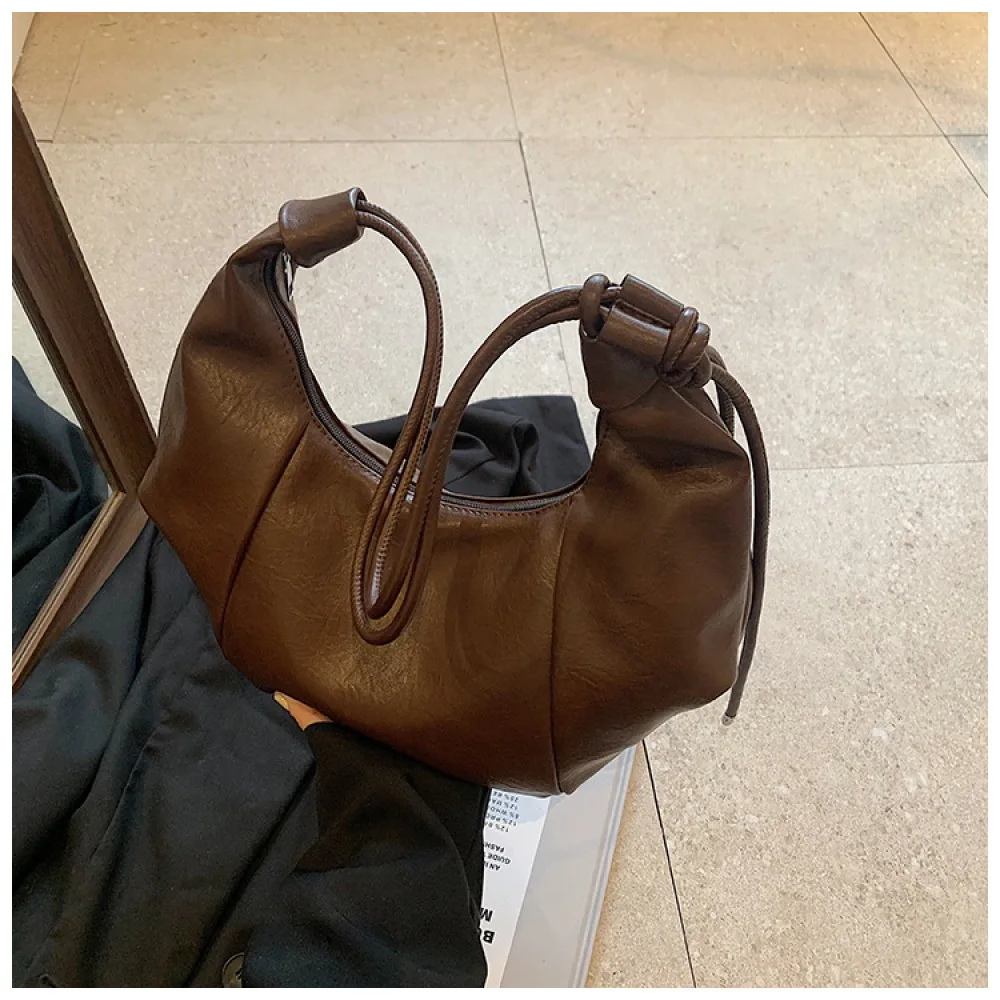 Women Retro Ruched Shoulder Bag French Minimalist Underarm Purses Fashion Soft Pu Leather Handbags Casual Commuter Satchels