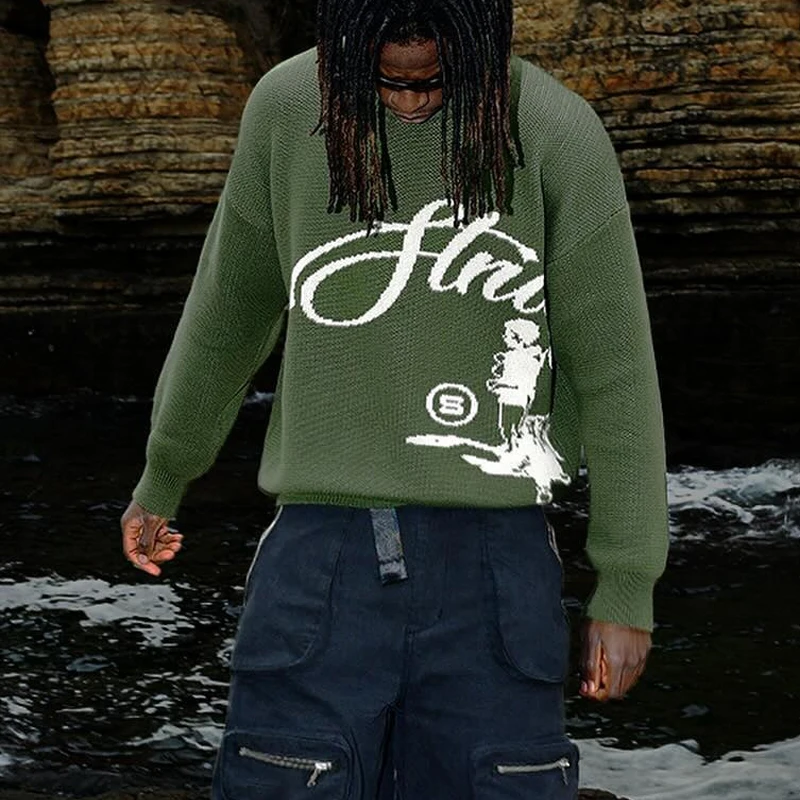 سترة فضفاضة على الطراز القوطي الداكن على طراز الشارع الأمريكي للخريف والشتاء سترة صوفية متعددة الاستخدامات مطبوعة بشكل شخصي