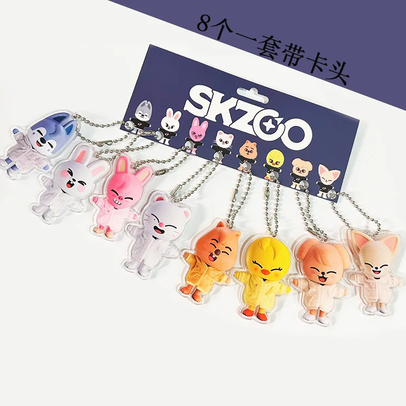 

8pcs Set Skzoo Acrylic Keychain Stray Kids Cartoon Kpop Stay‌ Fans Support Bag Pendant Double Sided Hanging Ornament Backpack