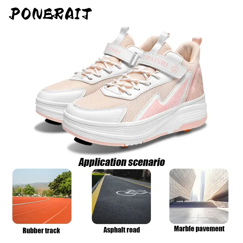 Unisex Button Extension 4 Wheel Roller Skates Shoes New Sneakers With Wheels For Boy Girls Skating Skates Shoes With Wheels