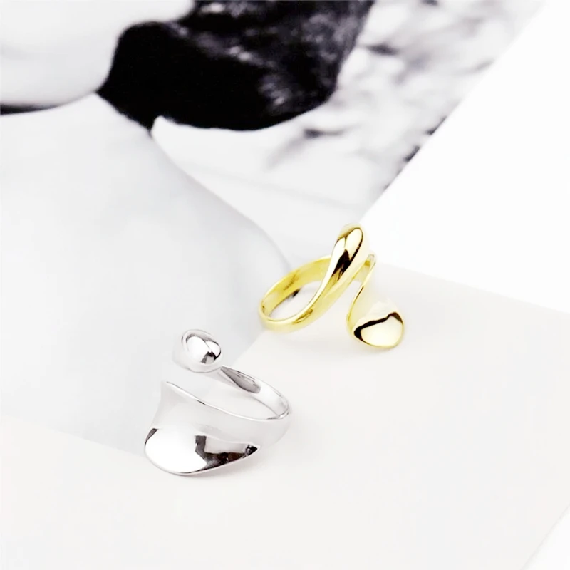 Smooth Shiny Drop Shape 925 Sterling Silver Fine Jewelry Luxury Resizable Opening Female Ring RI608