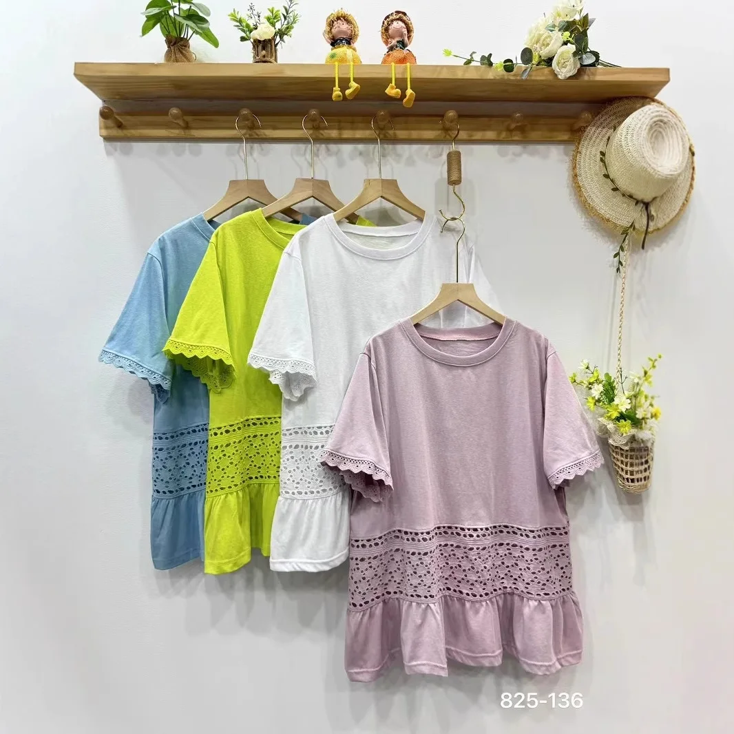 

Women Summer Sweet Mori Girl Solid Color Hollow Out T-Shirt Tops O-Neck Short Sleeve Casual Loose T Shirts