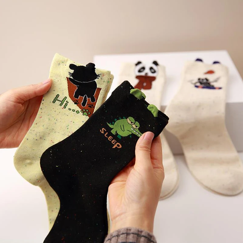 Cute Cat Crocodile Panda Mid-tube Socks Cartoon Animals Socks Breathable Casual Socks Sweat Absorption Sports College Style Sock