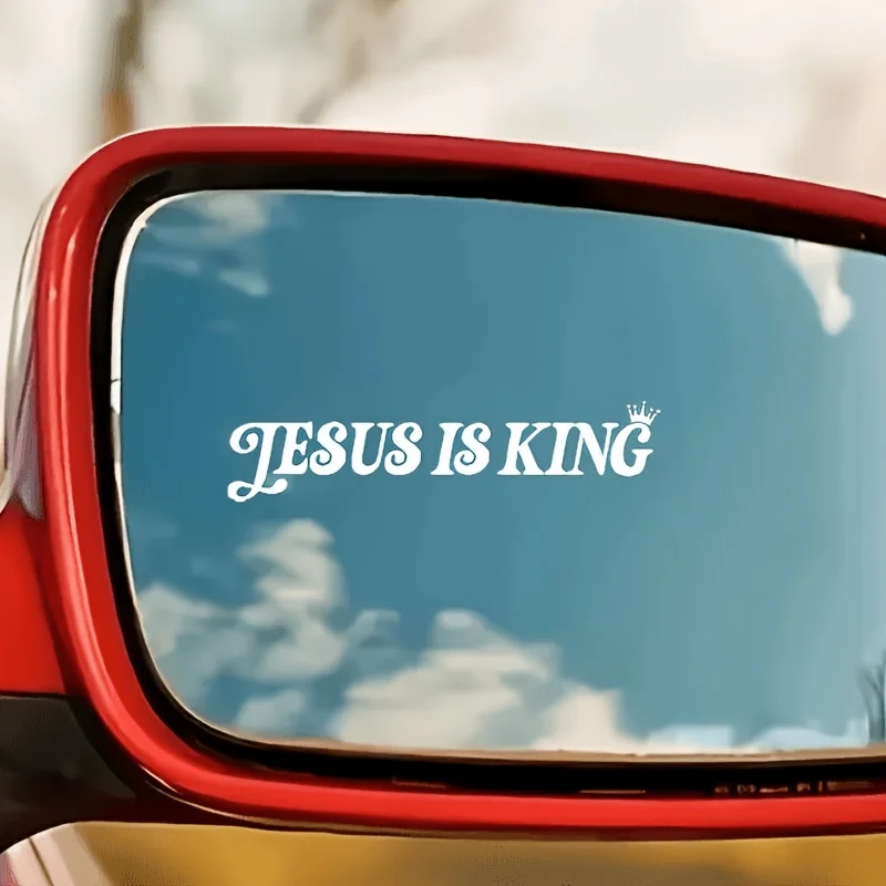 Christian Faith Sticker 4PCS Jesus Is King Quote Crown Logo Waterproof Vinyl Decal Car Mirror Window Laptop Decoration