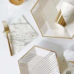 White Theme Wedding Party Gold Stripe Paper Plates Cups Napkins Children Adults Birthday Tableware Baby Shower Party Decorations