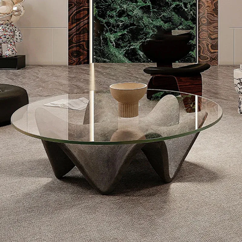 

Modern Glass Coffee Table Decoration Designer Simple Clear Round Aesthetic Side Table Unique Center Couchtisch Home Furniture