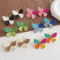 Minar Bohemian Multicolor Rattan Knit Raffia Butterfly Wings Dangle Earrings for Women Gold Plated Metal Party Beach Jewelry