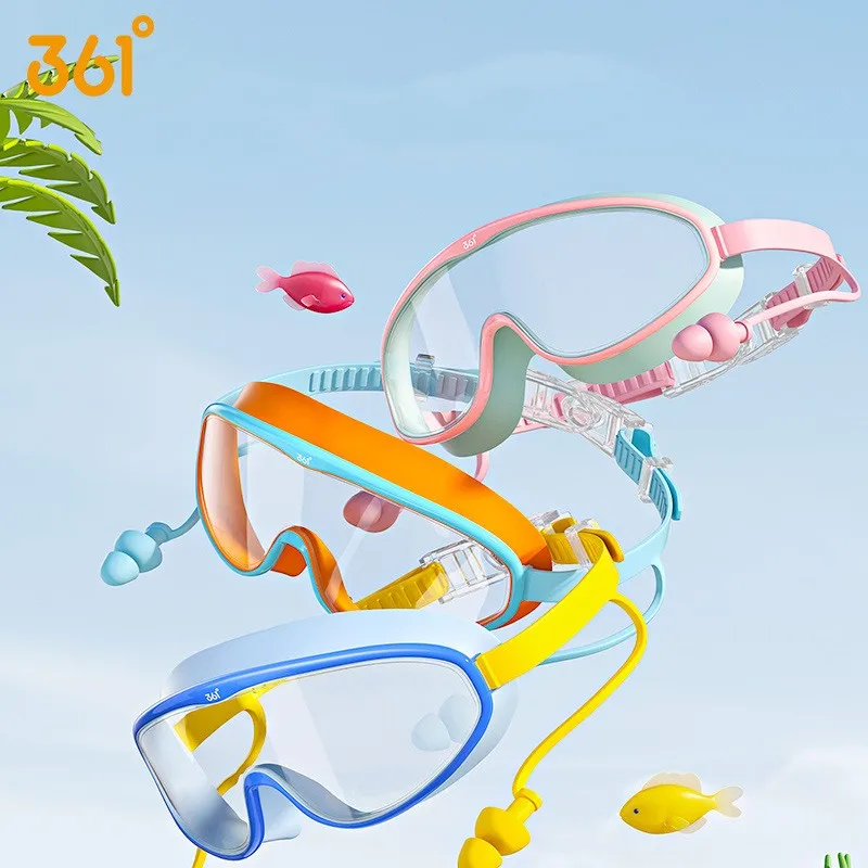 361°Kids Big View Professional Waterproof Adjustable Silicone Surfing Swim Goggles Childrens'Anti-fog UV Protection Swim Glasses