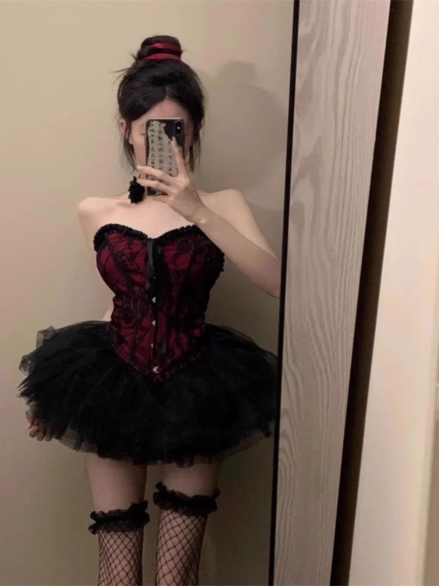 

Сексуальный костюм дьявола на Хэллоуин, юбка-топ, расклешенная юбка, футболка-четверть Све, цельная женская одежда, Puf с высокой талией...