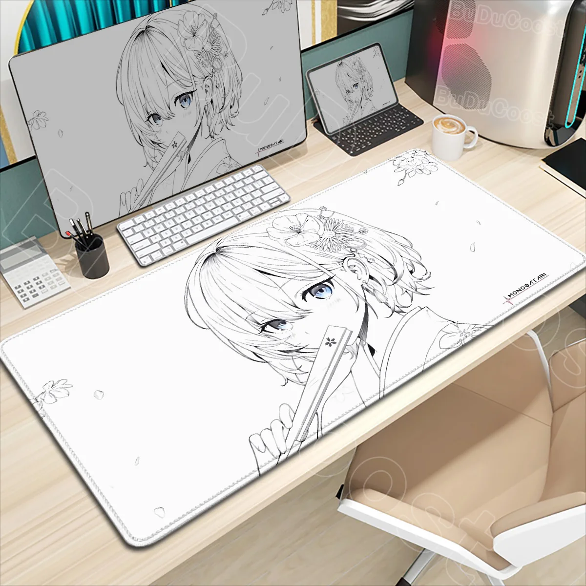 

Large Size Monogatari Hanaya Mouse Pad Non-slip Rubber Pad White Sketch Anime E-Sports Game Mousepad Cute Girl Gaming Mouse Pad