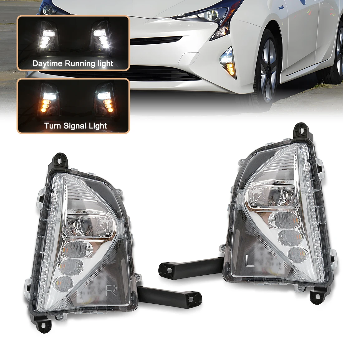 

Car LED Front Bumper Daytime Running Light For Toyota Prius 2016 2017 2018 White DRL Yellow Turn Signal Fog Lamp Accessories 12V