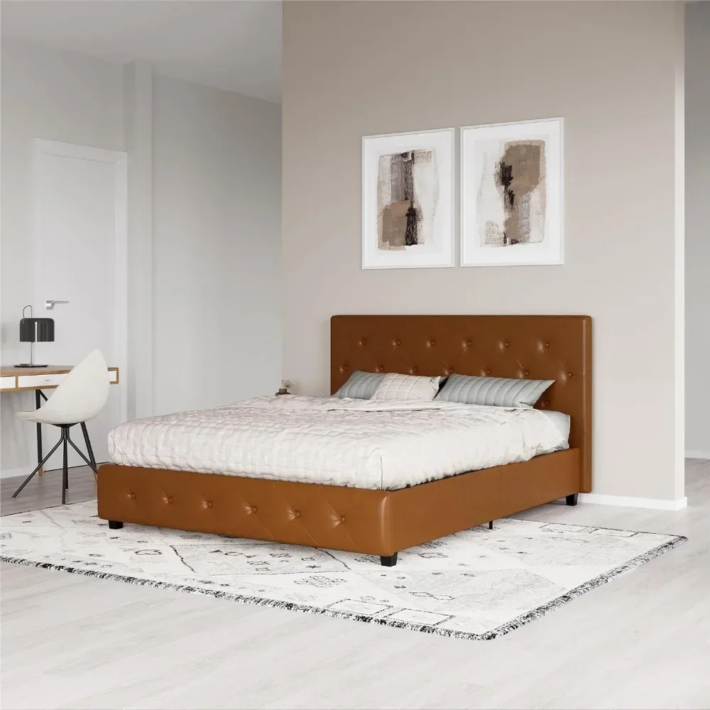 Queen Bed Frame Upholstered Platform Bed With Diamond Button Tufted Headboard and Footboard No Box Spring Needed King Size Home