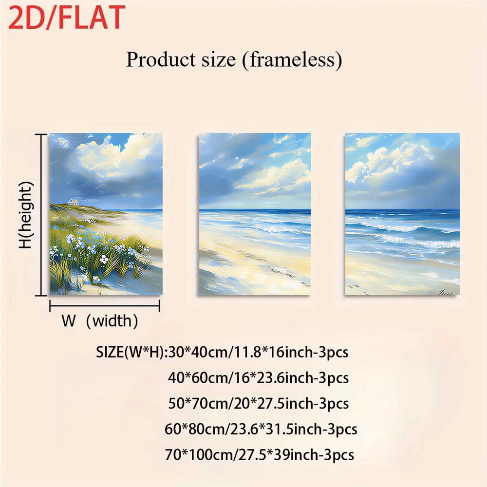 3PCS Frameless,1 set of triptych frameless decorative paintings, living room background wall, modern minimalist decorative paint