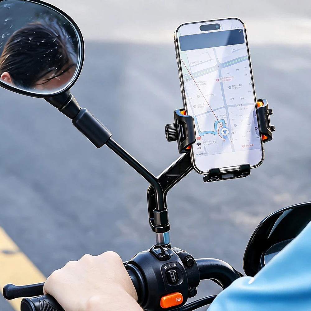 Universal Bike Phone Holder 360 Rotation Shockproof Air Cushion Motorcycle Handlebar Mirror Mount For GPS Navigation Bracket