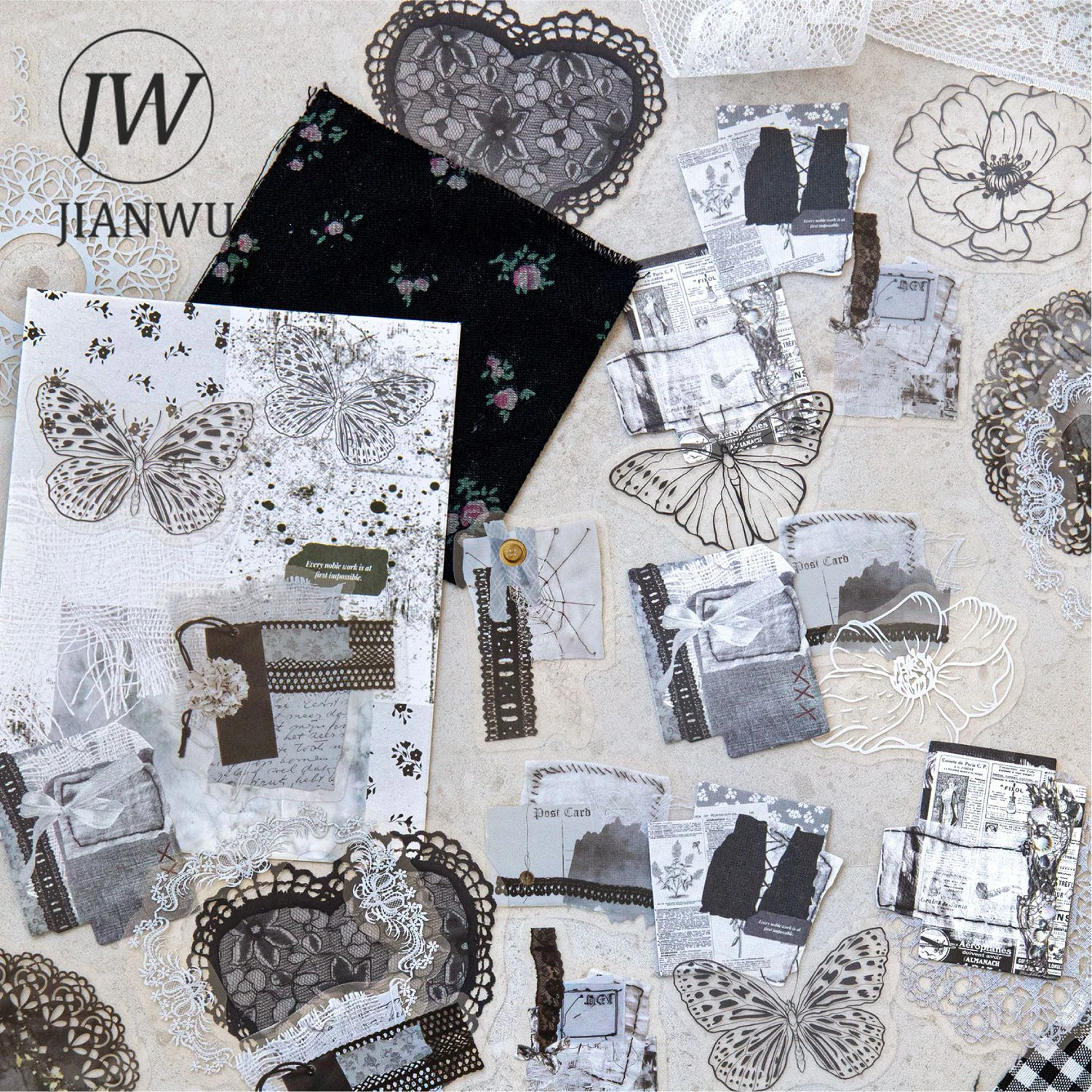 JIANWU Collage île série Vintage fleur dentelle paysage matériel Collage autocollant créatif bricolage Journal Scrapbook papeterie