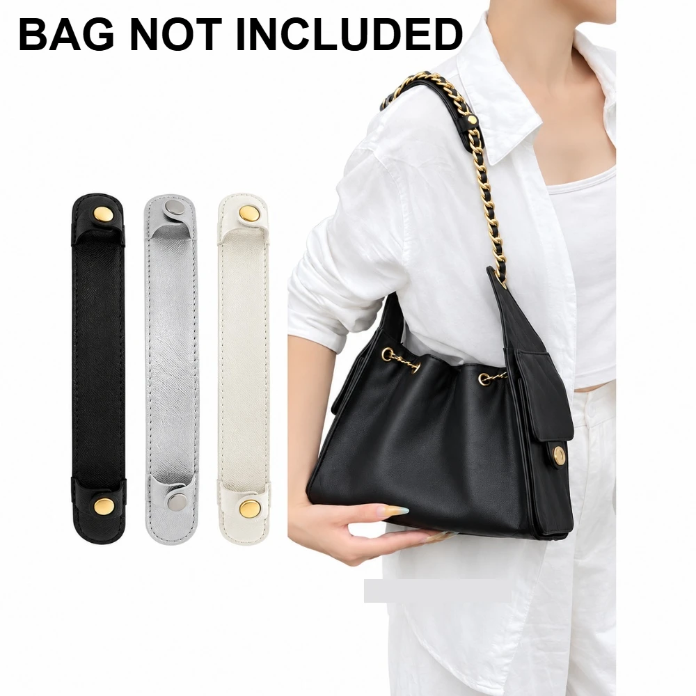 Leather Shoulder Pad and Woven Metal Chain Strap Conversion Set for 25 Bag, Black or White, Multiple Lengths