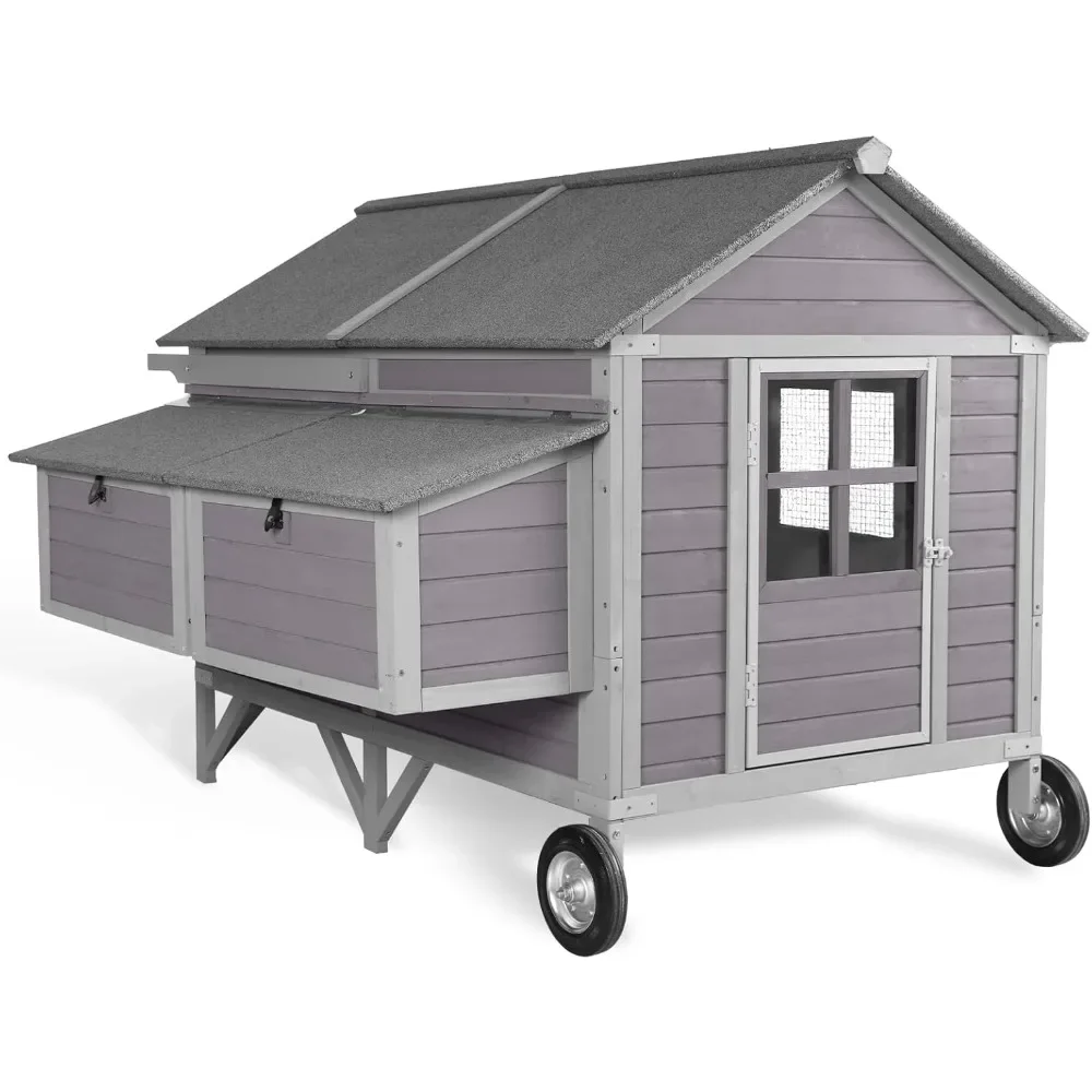 

Chicken Coop with Super Large Wheels for 8-10 Chickens Mobile Duck House 68.1 L with Four Nesting Boxes, Four Perches