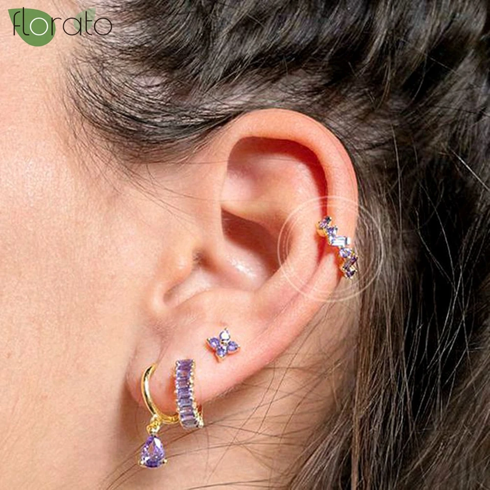 1pcs 24K Gold Plated Shiny Zircon Women's Ear Clips Non Pierced Ear Clips Fake Cartilage Clips Crystal Earrings Women's Jewelry