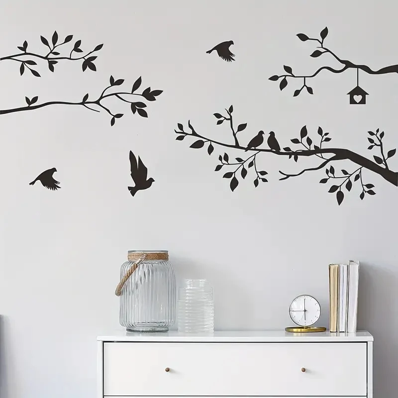 1pc Art Wall Sticker, Branch Bird, Removable Waterproof Vinyl Suitable For Decoration Of Living Room Bedroom