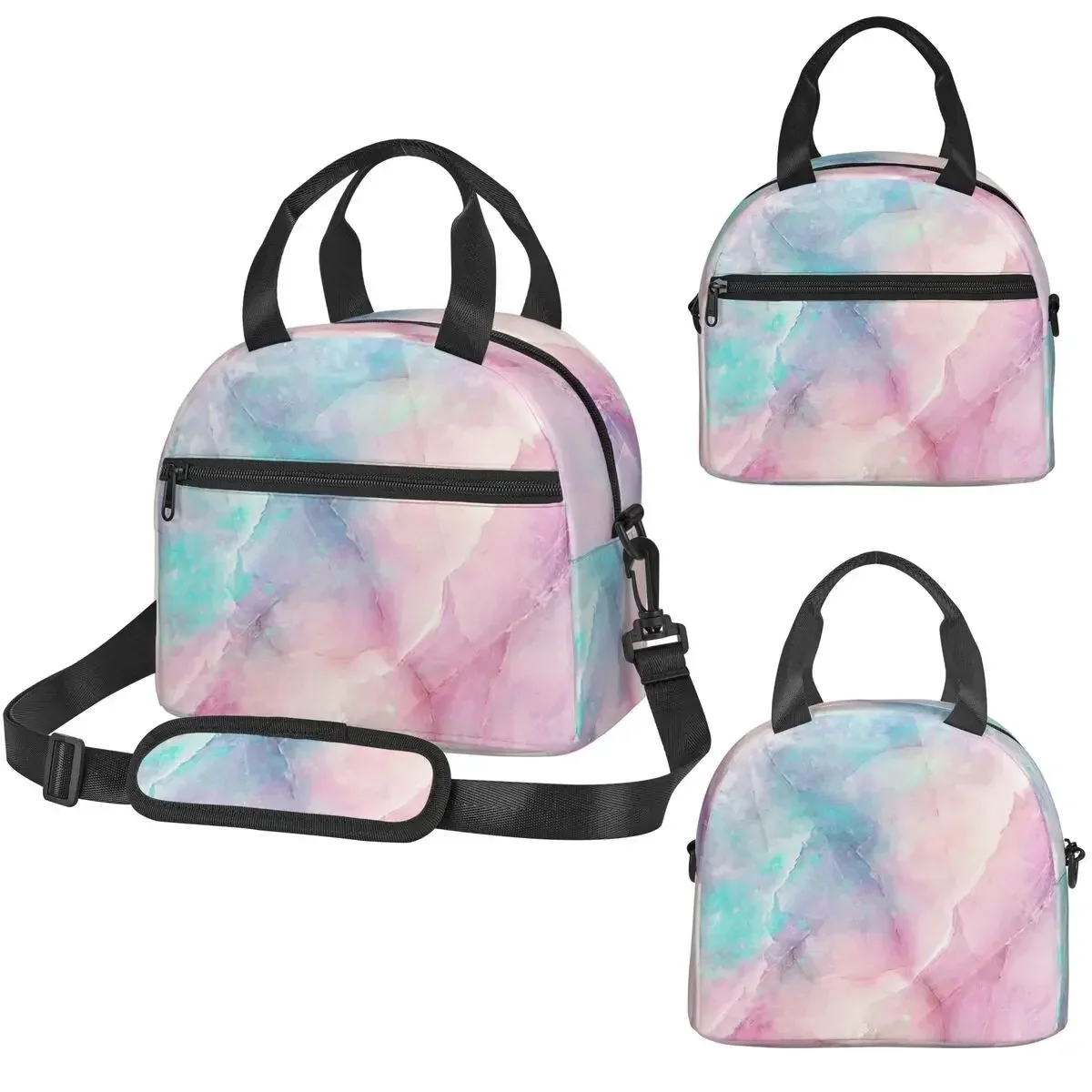 Iridescent Marble Insulated Lunch Bag for Women Office Cooler Thermal Box Tote Portable Lunch Boxes