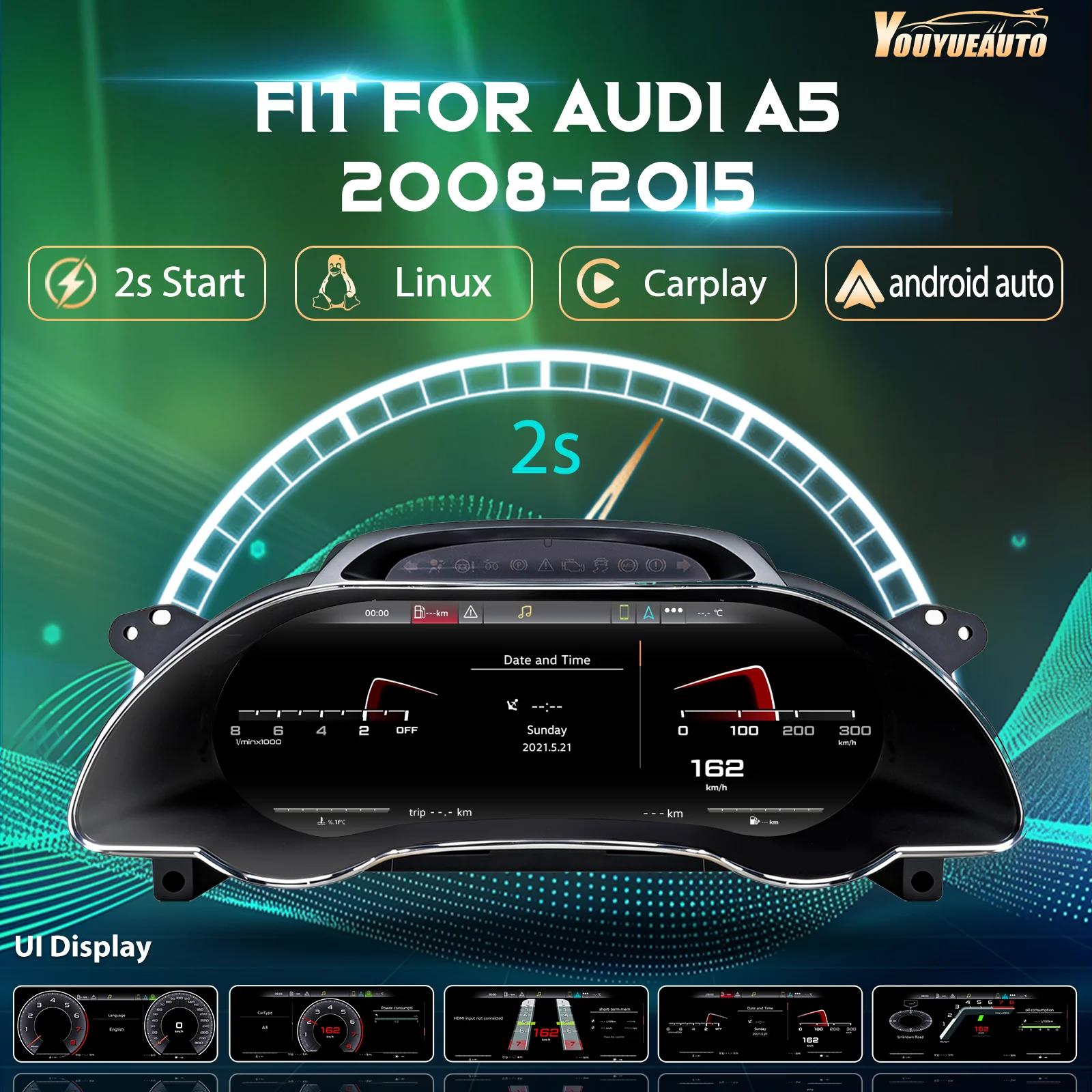 Audi A5 12,3'' LCD Digitales Kombiinstrument 2008-2015 Tachometer Virtuelles Instrument Cockpit-Panel für Fahrzeug-Upgrade