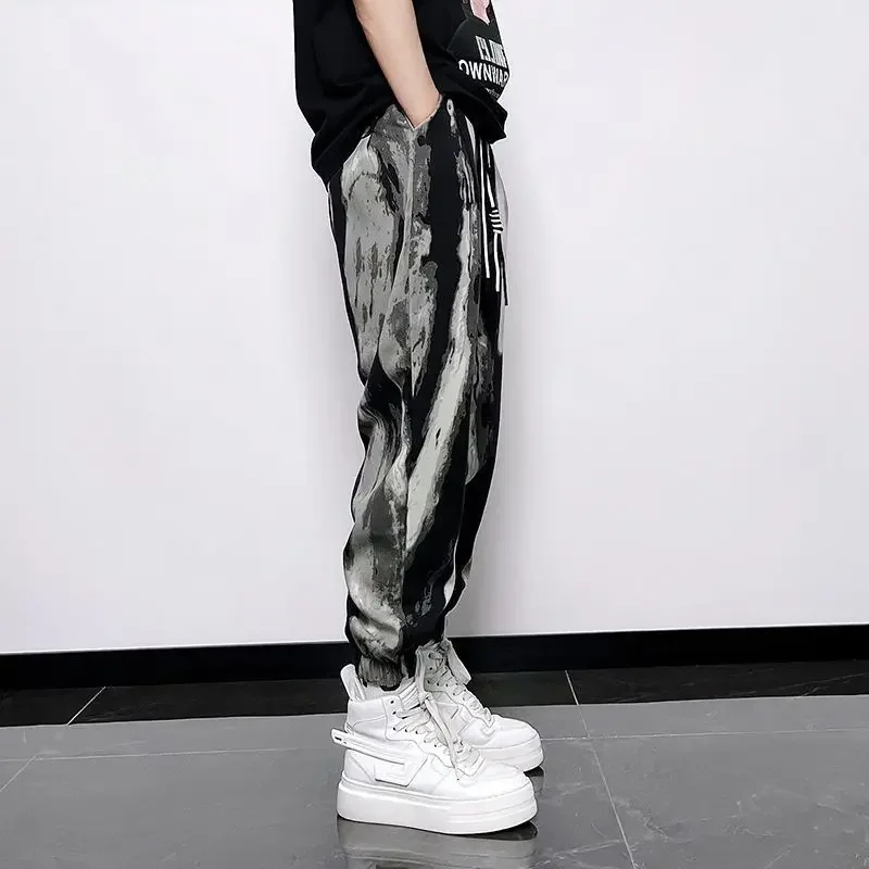 Men Clothing Spring Summer 2024 Chinese Style Men\'s Ice Silk Pants Thin National Fashion Printed Sports Pants Baggy Pants Homme