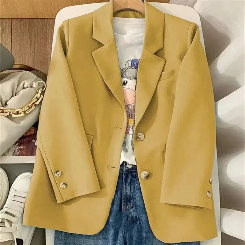 2024 Spring New Women's Office Lady Blazer Notched Suit Autumn Long Sleeve Tops Single Breasted Outerwear Stylish Trench Coat