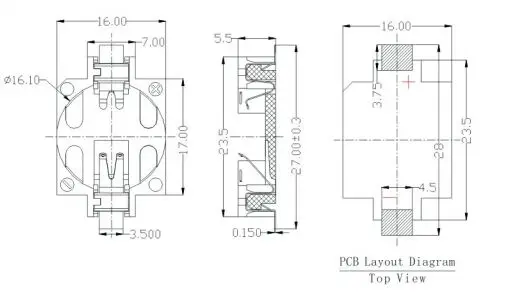 10 PÇS/LOTE BS-1632 Patch CR1632 LIR1632 Suporte 3V Estanhado Horizontal Patch Botão Base de Bateria Caixa de Bateria SMT