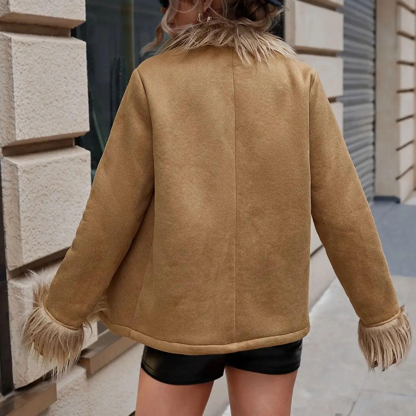 Autumn and winter fashion coat retro personality lamb wool design lapel casual jacket advanced sense