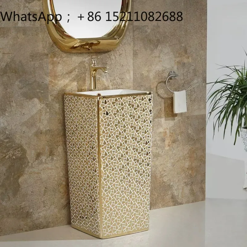 SCY Luxury High-End Gold Integrated Column Basin Floor-standing Washbasin Washbasin for Bathroom Washbasin