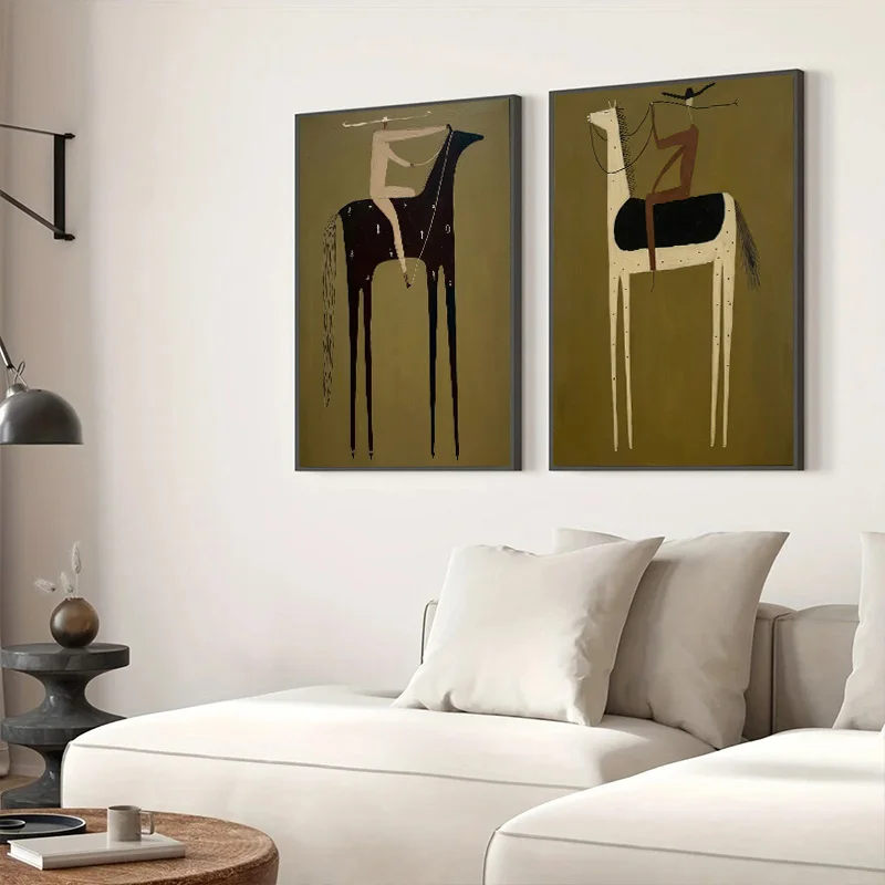 Abstract Minimalist Cowboy Themed Canvas Poster Earth Toned Rustic Style Wall Art Modern Decor Perfect Living Room Home Decor
