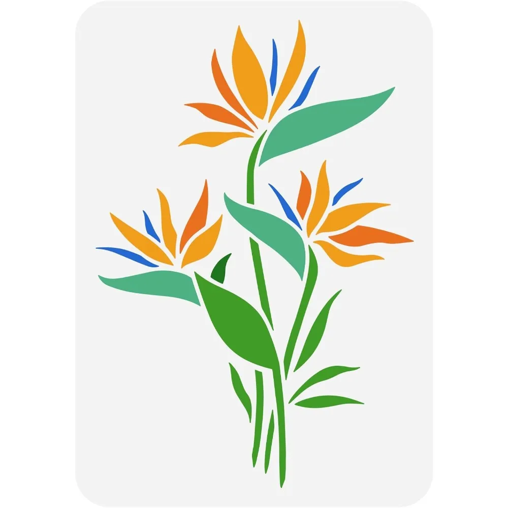 1pcs Bird of Paradise Stencil 8.3x11.7inch Reusable Bird of Paradise Flower Stencil DIY Spring Summer Flower Template