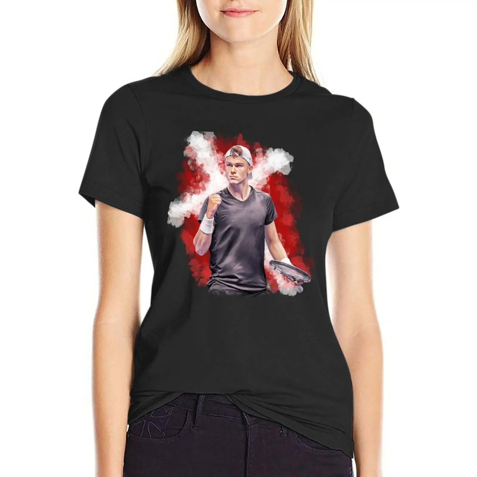 Holger Rune of Denmark come on gesture at ATP Finals 2023. Digital artwork print wall poster portrait illustration by Sa T-Shirt