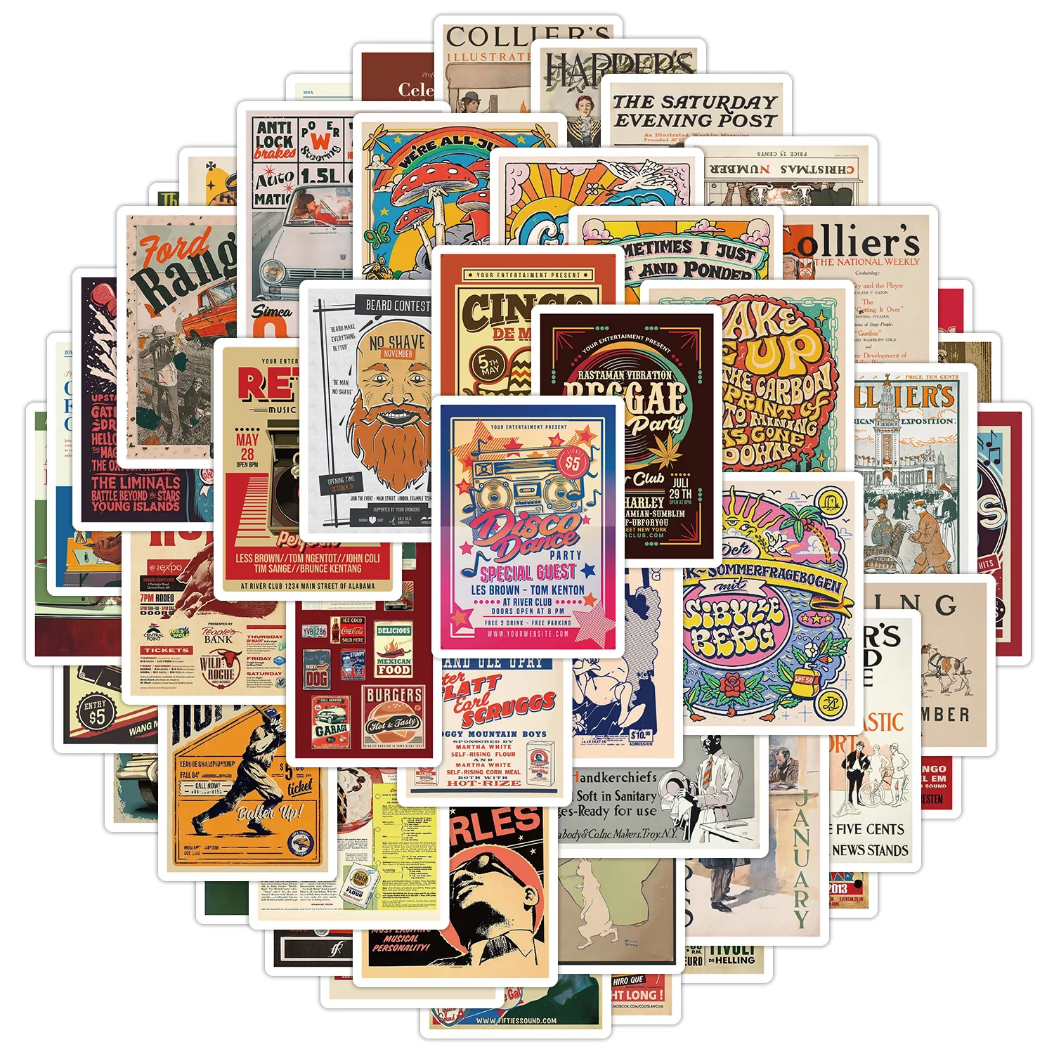 50 pezzi adesivi per poster retrò impermeabili in stile americano decorazione fai da te notebook mobile chitarra valigia tazza d'acqua giocattoli graffiti