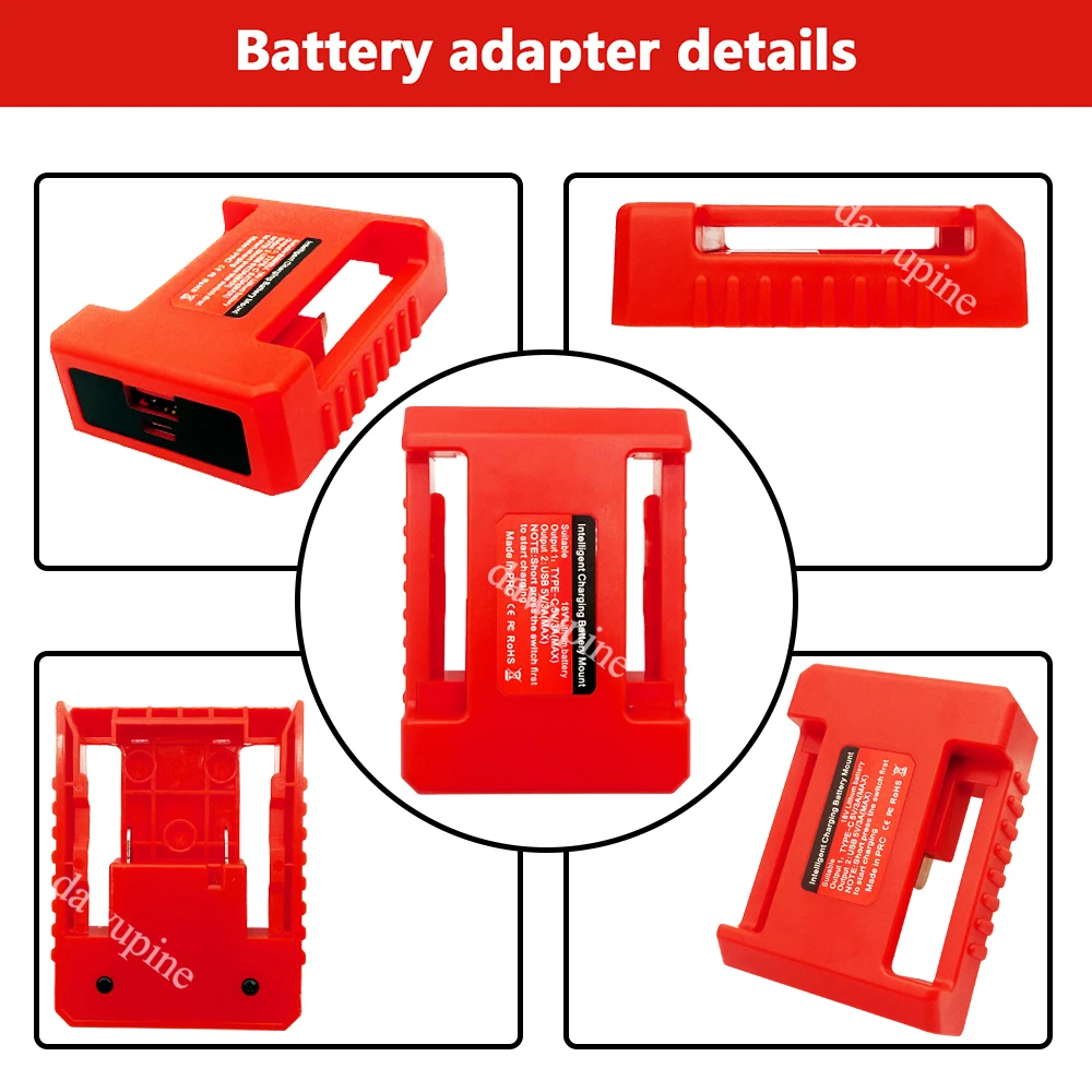 Lithium Battery Parts for Einhell for Ozito 18V Li-ion Battery Adapter Belt Buckle Display Bracket USB Type C Charger Power Bank