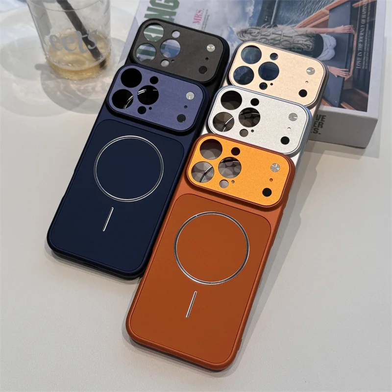 الفاخرة سيليكون اللوحة الخلفية المعدنية حافظة هاتف مزودة بكاميرا آيفون 17 برو ماكس الهواء 16 15 14 13 ل Magsafe الغطاء الواقي المغناطيسي