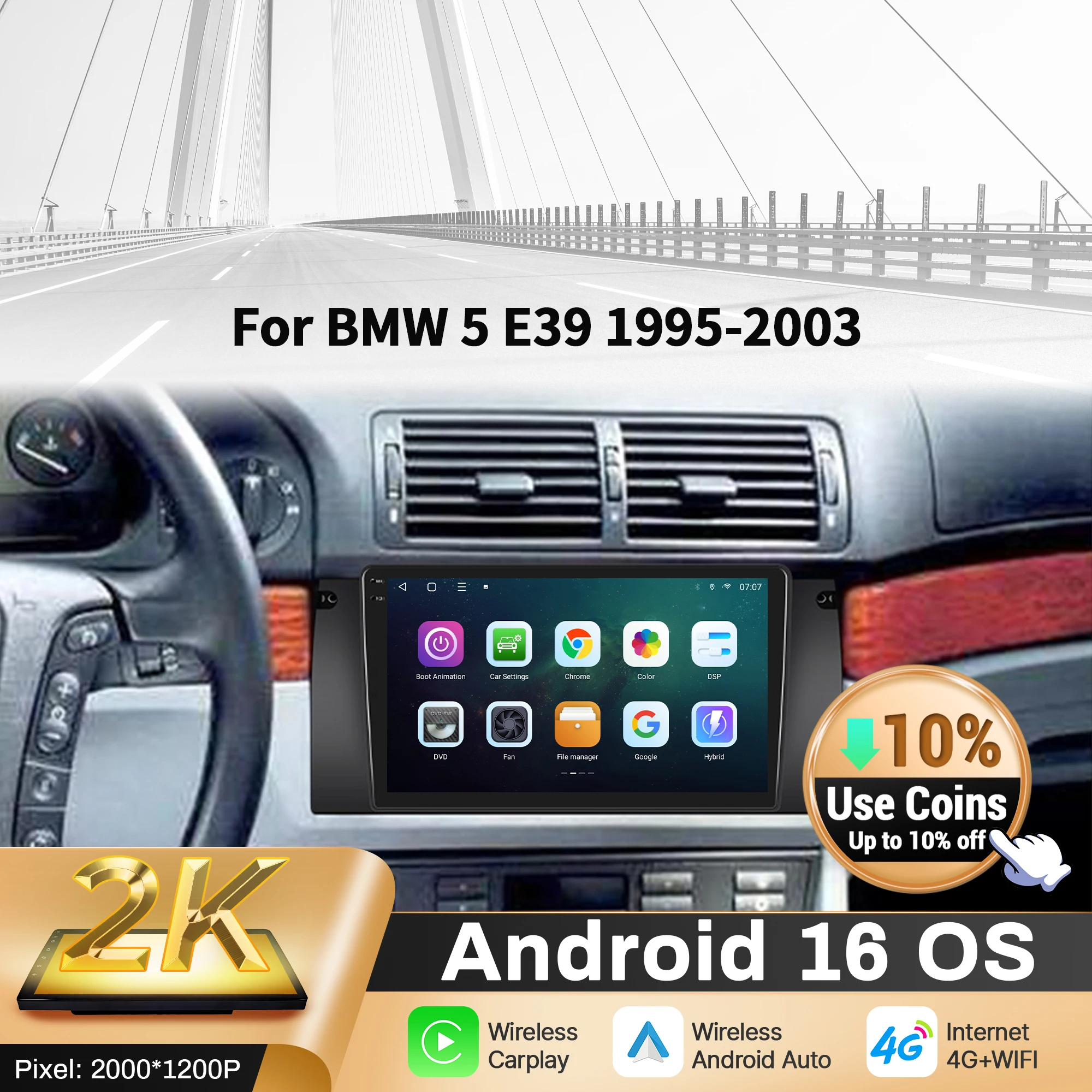 

9 inch Car Radio Android 16 For BMW 5 E39 1995-2003 Multimedia BT Carplay Navigation Head Unit 2K QLED Screen